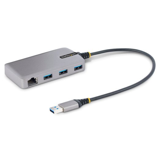 StarTech 5G3AGBB-USB-A-HUB 3-Port USB Hub with Ethernet - 3x USB-A Ports - Gigabit Ethernet (RJ-45) - USB 3.0 5Gbps - Bus-Powered - 1ft/30cm Long Cable - Portable Laptop USB Hub Adapter w/ GbE