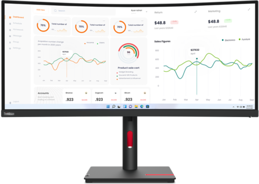 Lenovo 63D4GAT1UK ThinkVision T34w-30 34" Curved 3440 x 1440 UWQHD USB-C Monitor