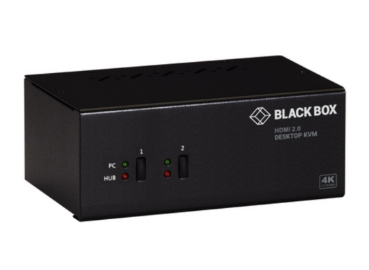 Black Box 2-Port, Dual-Monitor, HDMI 2.0, 4K 60Hz, USB 3.0 Hub, Audio KVM Switch | KV6222H