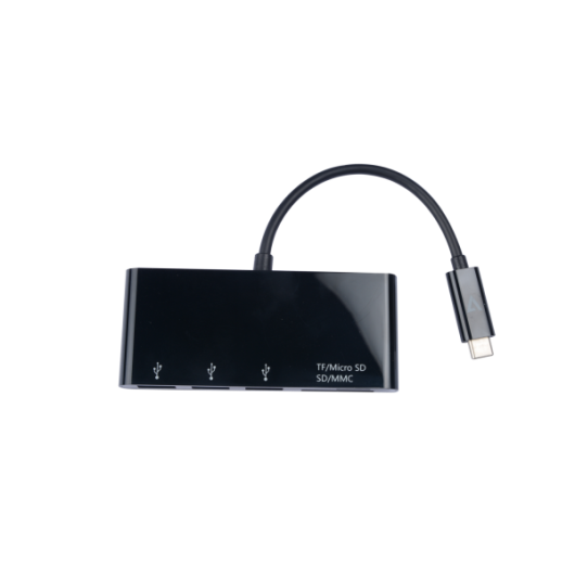 V7 USB-C Male to 3 x USB A Female, Micro SD, SD/MMC USB 3.2 Gen1 5 Gbps Black - V7UC3U-HUB-BLK-1E