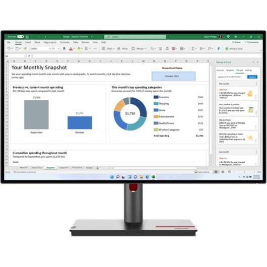 Lenovo 63A2GAT1UK ThinkVision P27q-30 27" Class Webcam WQHD 2560 x 1440 LCD Monitor