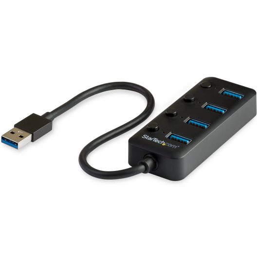 StarTech HB30A4AIB 4 Port USB 3.0 Hub - USB-A to 4x USB 3.0 Type-A with Individual On/Off Port Switches
