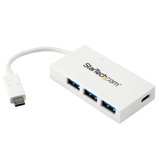 StarTech HB30C3A1CFBW 4 Port USB C Hub with 1x USB-C & 3x USB-A Ports (SuperSpeed 5Gbps) - USB Bus Powered - Portable/Laptop USB 3.0 Adapter Hub - USB 3.2 Gen 1 Type-C Hub - White