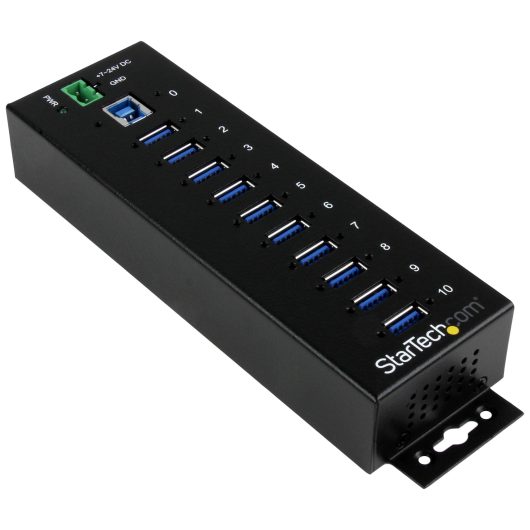 StarTech ST1030USBM 10-Port USB 3.0 Hub - 5Gbps - Metal Industrial USB-A Hub with ESD & Surge Protection - Din Rail, Wall or Desk Mountable - TAA Compliant USB Expander Hub