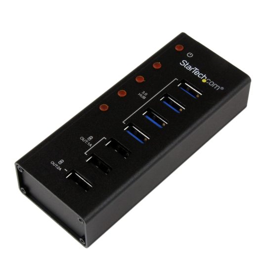 StarTech ST4300U3C3 4 Port USB 3.0 Hub (5Gbps) plus 3 Dedicated USB Charging Ports (2 x 1A & 1 x 2A) - Wall Mountable Metal Enclosure
