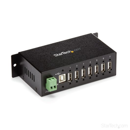 StarTech ST7200USBM 7-Port USB 2.0 Hub - Metal Industrial USB-A Hub with ESD Protection & 350W Surge Protection - Din Rail, Wall or Desk Mountable